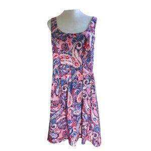 Nine West Sleeveless Dress Fit & Flare Paisley Pinks Purples Lined Zipper, sz 12